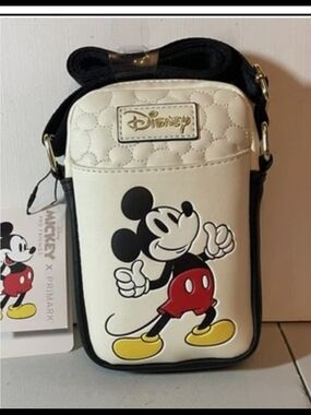 NWT Disney x Primark Cream Mickey Mouse Crossbody Phone Pouch with Black Strap.